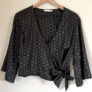 Lush Satin dot wrap blouse size small